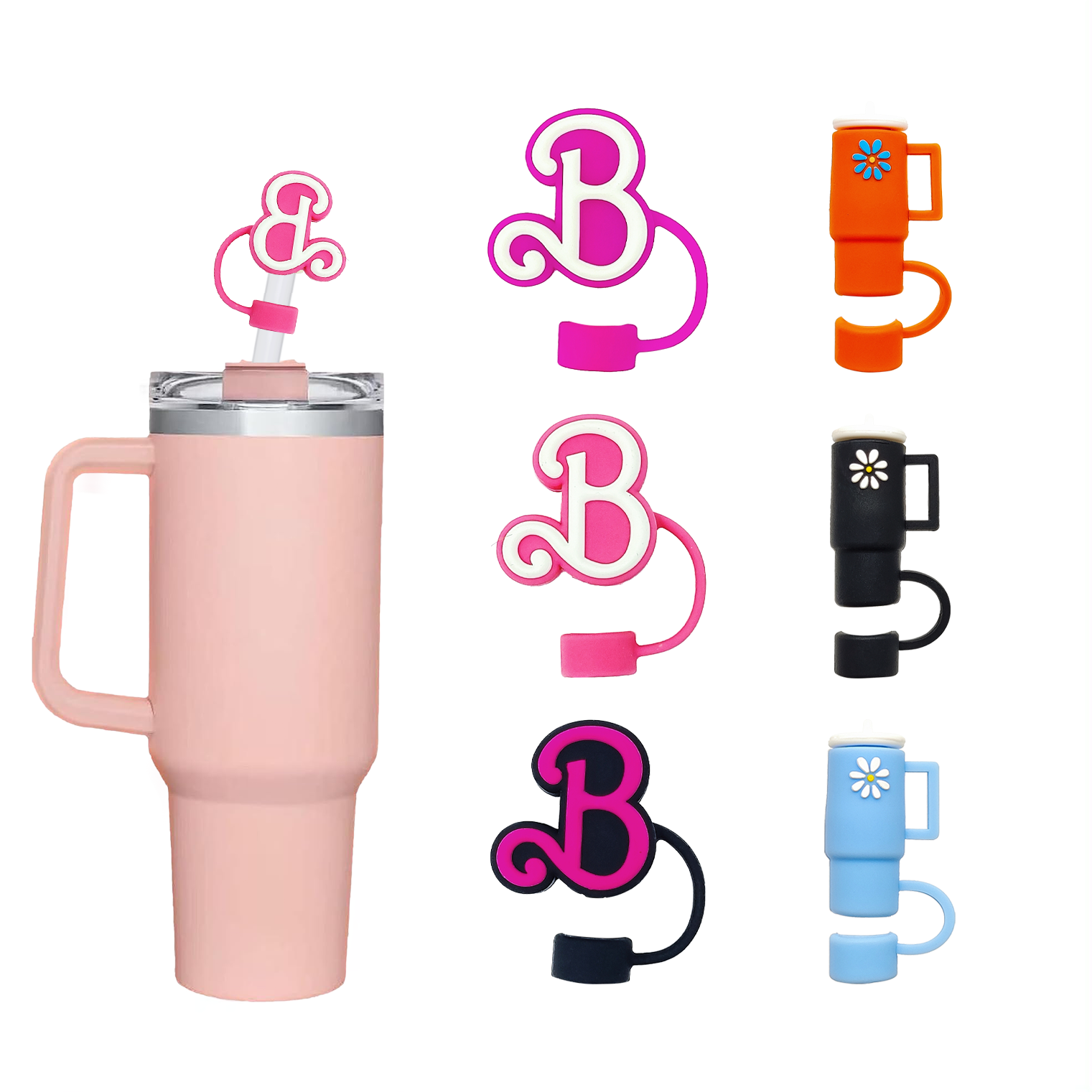 New Design 8mm 10mm Silicone Cartoon Straw Cover Silicone straw topper cap Compatible bow straw toppers charm