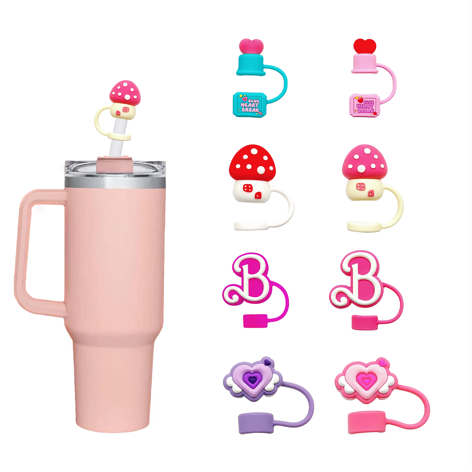 New Design 8mm 10mm Silicone Cartoon Straw Cover Silicone straw topper cap Compatible bow straw toppers charm