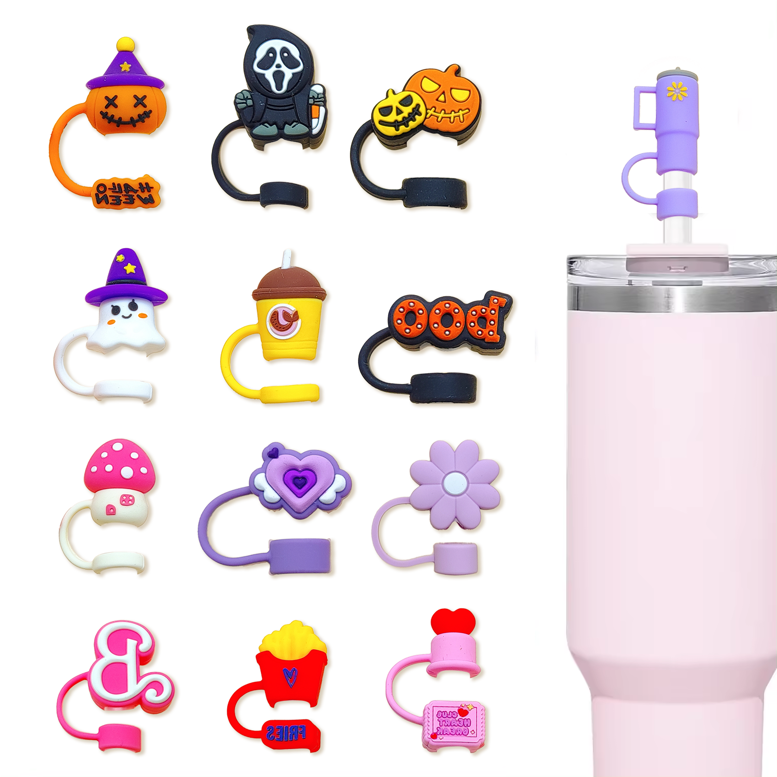 Reusable Silicone princess Straw Toppers bow sublimation Straw Covers Caps charms for tumbler Stanley cup