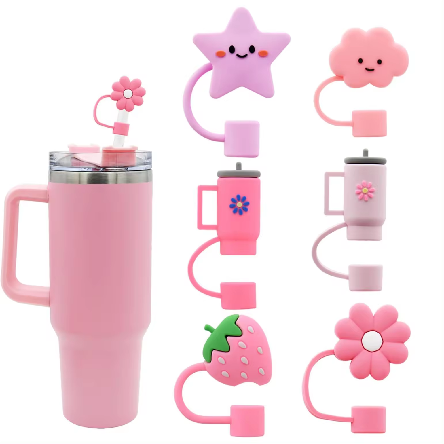 Reusable Silicone princess Straw Toppers bow sublimation Straw Covers Caps charms for tumbler Stanley cup