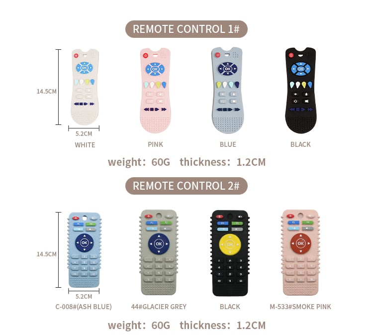 BSCI Factory Manufacture Silicone Teether Remote Control Shape BPA Free For 3-12 Months Babies