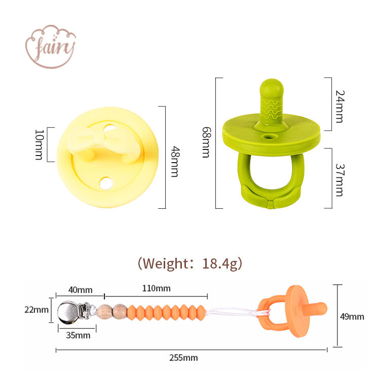 Dongguan Factory Bpa Free Soft Dummies Baby Pacifier Teether 2 in 1