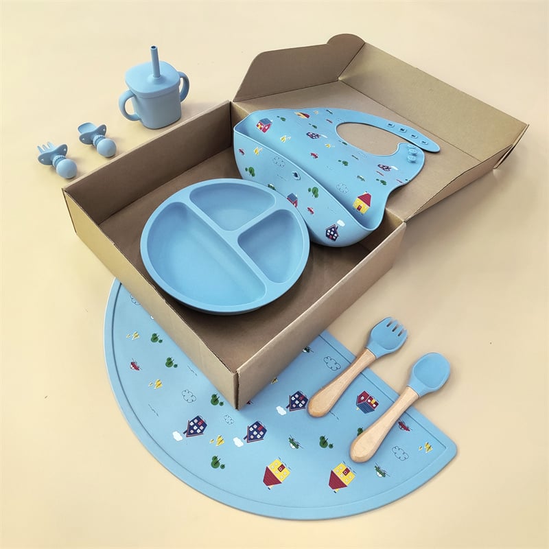 Dongguan Factory Silicone Fork And Spoon Baby Feeding Dinnerware Set