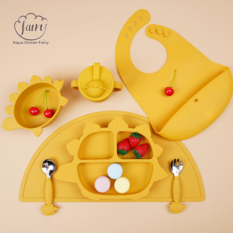 2024 New Products Custom Silicone Dinasour Baby Feeding Set for kids