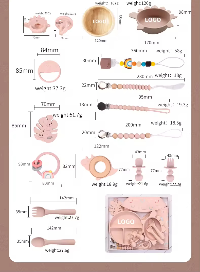 Custom BPA Free Rainbow Printed Silicone Feeding Weaning Set for Baby Gift